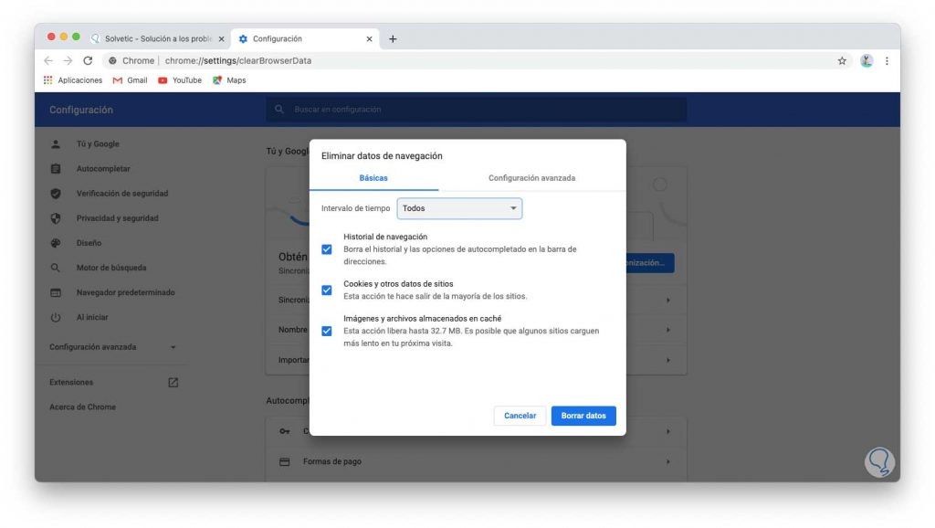 Soporte, eliminar cookies de google chrome